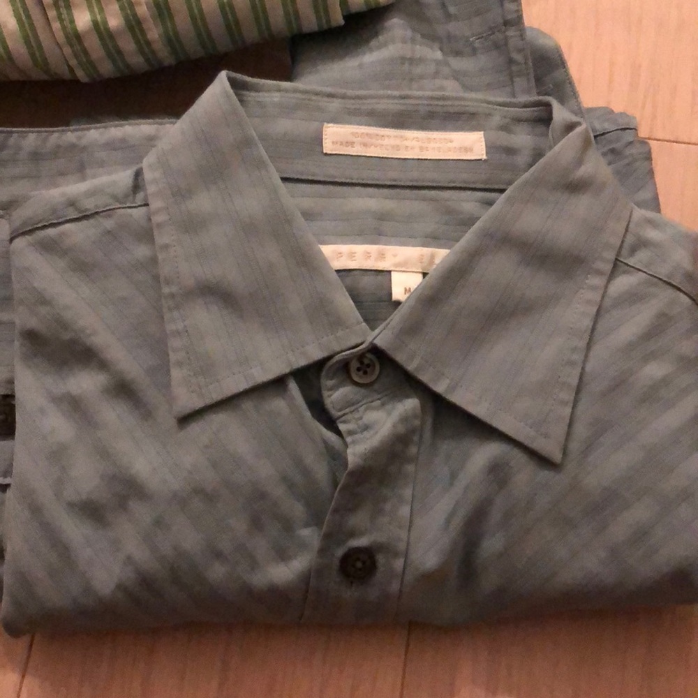 Perry Ellis M Green Striped Pattern French Cuff